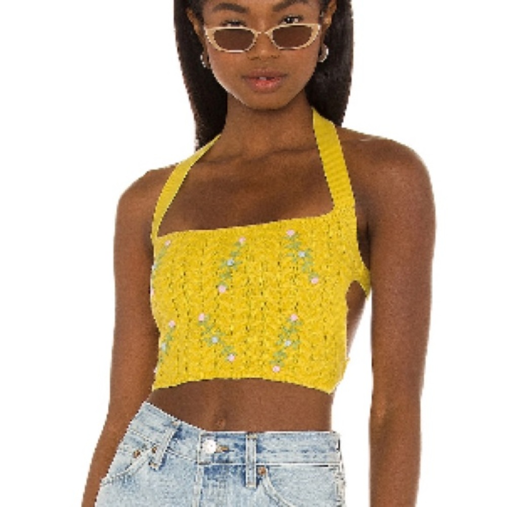 Guizio Cable Knit Floral Embroidered Top